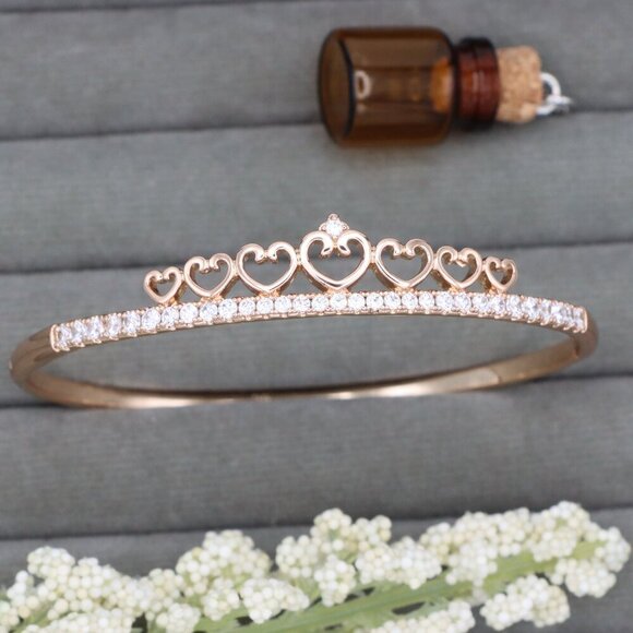 Rose Gold Bangle with Heart & Stone Accent, XPBL0414 - Picture 1 of 11